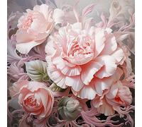 ECUCU Kit Punto Croce Prestampato, Fiore di peonia rosa in fiore, E, Ricami Punto Croce Kit da Ricamare Principianti, Set Kit Ricamo Punto Croce Schemi Completo Stampato Stampati Prestampati