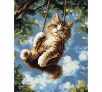Kit Punto Croce Prestampato Gatto Su Un'Altalena 40X50Cm Set Schemi Punto Croce Kit Da Ricamare Prestampato Per Principianti, Disegni Quadro Quadri A Mezzo Punto Croce Da Ricamare Kit Comple