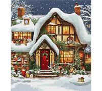 Kit Punto Croce Prestampato Natale, Disegni Punto Croce Kit Da Ricamare (Scena Di Neve Con Luci Di Natale)Kit Ricamo Ricami Punto Croce Completo Stampati Schemi Per Principianti Bambini Set