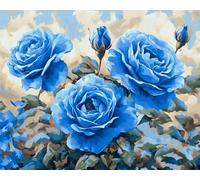 Kit Punto Croce Prestampato Rose Blu In Riva Al Mare 60x80cm Ricami Disegni Punto Croce Kit Da Ricamare Quadri Per Bambini Principianti, Set Kit Ricamo Punto Croce Schemi Completo Stampato S