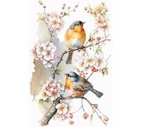 Kit Punto Croce Prestampato, Simpatico uccello sul ramo di fiori, 50 * 70 cm, Ricami Disegni Punto Croce Kit da Ricamare per Bambini Principianti Set Kit Ricamo Punto Croce Schemi Stampato Prestampat