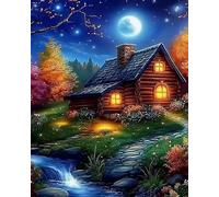 Kit punto croce stampato semplice fai da te per principianti adulti 11CT motivi di ricamo a mano decorazione della parete di casa - Cabina sul fiume - 40x50cm