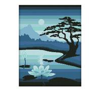 Kit punto croce timbrato Kit cucito 11CT - Moonlight Over Lotus Pool