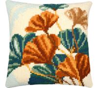 Kit punto croce timbrato Vervaco cuscino "Foglie di Ginko", 40x40cm