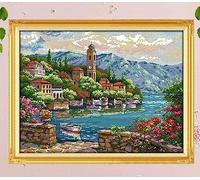 Kit Punto Croce Torre Dell'Orologio Sul Mare, 30X40Cm Punto Croce Kit Da Ricamare Disegni Kit Quadro Quadri Punto Croce Prestampato Completo Stampati Prestampati Schemi Per Principianti Bamb