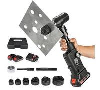 Kit punzonatrice idraulica ricaricabile, macchina punzonatrice per lamiere sottili da 80KN con 6 matrici e 2 batterie, display a LED, corsa 22mm, aprifori portatile per lamiere metalliche