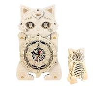 Kit puzzle 3D con orologio a forma di gatto, modello in legno, blocco da costruzione originale, puzzle creativi per adulti, orologio unico, decorazione da parete moderna per soggiorno, caffetteria