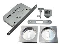 Kit Quadrato in Zama con Serratura e Chiave - Set Maniglie per Porte Scorrevoli a Scomparsa | Kit Completo con Serratura a Gancio, Nottolino, Bocchette in Acciaio (cromo satinato)