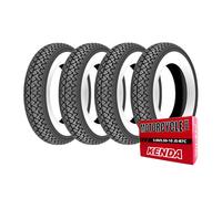 KIT/QUATTRO GOMME PIAGGIO APE 50 PNEUMATICI KENDA K333 3.50-10 51J CAMERE D'ARA
