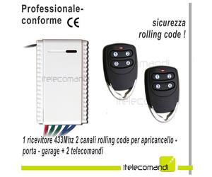Kit radio ricevente 2 canali + 2 telecomando automazione cancelli serrande