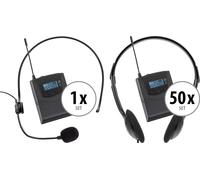 Kit Radiomicrofono UHF Wireless 3 Trasmettitore e 50x Ricevitori Guida Turistica
