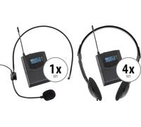 Kit Radiomicrofono UHF Wireless Trasmettitore e 4x Ricevitori Guida Turistica