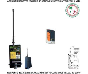 Kit Radioricevitore 2 Canali 230 V Rolling C Radiocomando F 433,92 MHz ApriPorta