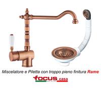 Kit Rame : Miscelatore Rustico Priverno e Piletta lavello Made in Italy