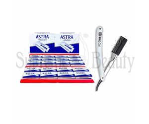 KIT RASATURA PROFESSIONALE 100 LAME ASTRA BLU + SFILZINO RASOIO A MEZZA LAMA