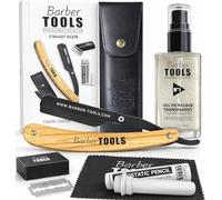 Kit Rasatura Uomo Completo - Rasoio da Barbiere Tipo con Lame Intercambiabili, Gel da Rasatura Trasparente, Pietra di Allume, Panno e Astuccio - BARBER TOOLS