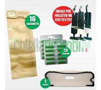 Kit Ricambi Folletto Compatibili VK120 VK121 VK122 16 Sacchetti 20 Profumi 1 Setola