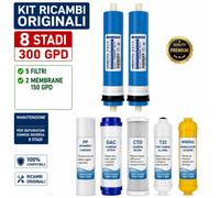 Kit Ricambi Originali 8 Stadi 300 GPD 5 Filtri 2 Membrane 150 GPD Lampada UV