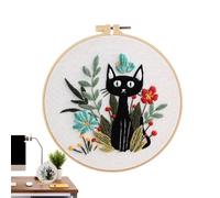 Kit Ricamo per Principianti | Kit Ricamo a Cerchio con Gatto Stampigliato per Iniziazione | Set con ago filo e cerchio per Pratica Casa Viaggi | Progetti di Corsi