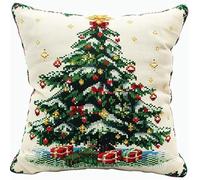 Kit Ricamo Punto Croce Albero di Natale - Cuscino Prestampato 40x40cm - Set Fai da Te Con Ago e Filo da Ricamo