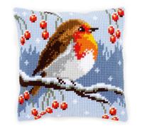 Kit Ricamo Punto Croce Vervaco: Cuscino "Red Robin in the Winter"