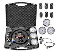 Kit Ricarica Accumulatore Azoto Idraulico, Kit Test Pressione con 3 Manometri a Glicerina (0-100/280/400 Bar), 7 Adattatori, Tubo Flessibile e Valigetta PP