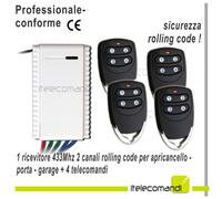 Kit ricevitore radio bicanale + 4 telecomandi 433mhz apricancello garage luci
