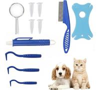 Kit Rimozione Zecche 11 Pezzi per Cani e Gatti - Pinzette per Zecche Professionali con Lente d'Ingrandimento, Pettine Antipulci e Provette - Set Completo per la Cura e Igiene degli Animali