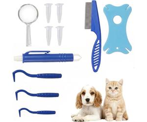 Kit Rimozione Zecche 11 Pezzi per Cani e Gatti - Pinzette per Zecche Professionali con Lente d'Ingrandimento, Pettine Antipulci e Provette - Set Completo per la Cura e Igiene degli Animali