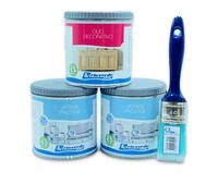 Kit Rio Verde Renner Vintage Prestige 1LT (2x500ML) + Olio Decorativo Naturale RO 3000 500ML, Pennello Waga Paint 40mm, Vernice Extra Opaca Shabby Lavabile per Interni ed Esterni (MARZAPANE)