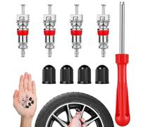 kit ripara valvole per pneumatici 9 pezzi con estrattore valvola 9,8 cm + 4 nuclei valvola alta pressione + 4 cappucci universali per auto bici moto elettriche, compatto per emergenze e manu