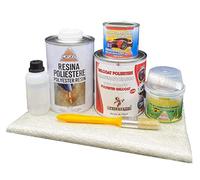 Kit riparazione barche e piscine in vetroresina formato da Resina liquida catalizzatore Foglio in fibra 1 mq Gelcoat paraffinato bianco stucco resina pasta abrasiva per lucidare pennello