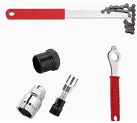 Kit Riparazione Bici Professionale 5 pezzi, Chiave Pacco Pignoni con frusta per catena, Estrattore per ruota libera, Estrattore per pedivelle, Chiave da 16 mm, Estrattore per movimento centrale