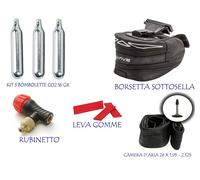 KIT RIPARAZIONE BORSETTA + CAMERA 26" + Bombolette 16 gr CO2 + Rubinetto + LEVE