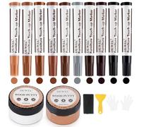 Kit Riparazione Parquet, Pennarello per Legno in 10 Colori, 50 gm Stucco per Legno Bianco + 50 gm Stucco per Legno Color Noce per la Riparazione di Problemi di Mobili in Legno