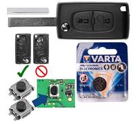 Kit riparazione per auto Telecomando chiave Ricambio custodia con 2 pulsanti + HU83 Blank + Batteria compatibile con Peugeot 207 307 308 807 5008
