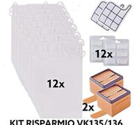 KIT RISPARMIO FOLLETTO VK135 136 12 SACCHETTI 12 PROFUMINI 2 HEPA 2 FILTRI MOTOR