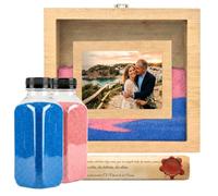 Kit rito della sabbia matrimonio cornice rovere pergamena e barattoli | NIRALIS - Tutto il necessario in una sola scatola - Sabbia azzurra e rosa coperchio magnetico frontale chiaro - 24x26x5 cm