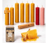 Kit Rituale Candele al Miele 100% Cera d'api | 8 Candele + Bastone Santo | Amore e Abbondanza | 6 Miele 1 Rosso 1 Rosa | Include QR con Rituale Abbondanza e Prosperità Giorni 11 e 22
