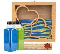 Kit Rituale di Sabbia per Matrimonio con Cornice Cuori - Cerimonia Simbolica d'Amore - Include 2 Colori di Sabbia (800g c/u) - Regalo San Valentino - Modello Quercia (Quercia, Blu/Verde)