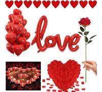 Kit Romantico Amore 1000 Petali di Rosa Finti Rossi 50 Candele Rosse 20 Palloncini Cuore 1 LOVE Palloncini,Sorprese Romantiche Decorazioni per Matrimonio Anniversario San Valentino e Fidanzamento