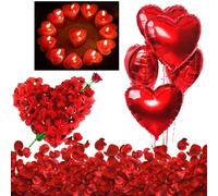 Kit Romantico di 50 Candeline a Forma di Cuore + 1000 Petali di Rosa di Seta + 5