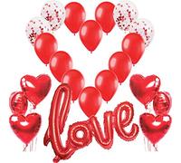 Kit Romantico, Love XXL Rosso, 6 Palloncini a Forma di Cuore Rossi, 4 Palloncini Coriandoli e 10 in Lattice, Decorazione Romantica per San Valentino, Anniversario Matrimonio e Fidanzamento