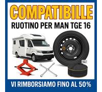 Kit Ruotino di Scorta MAN TGE Camper 16” 5Fori Cric Chiave Sacca 155/90 DOT25