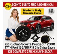 Kit Ruotino di Scorta Peugeot 2008 17” 4 Fori 135/80 R17 Cric Chiave Sacca