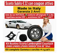 Kit Ruotino Scorta Lamborghini Countach 15” 5Fori Cric Chiave Sacca DOT2025