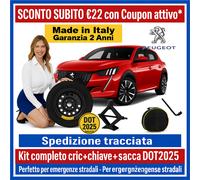 ⭐ Kit Ruotino Scorta Peugeot 2008 17" 4Fori 135/80R17 Cric Chiave Sacca DOT25