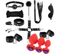 Kit Sadomaso completo Intimo COLLARE Croce Bondage SET PLUG SILICONE ROSSO