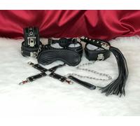 KIT SADOMASO EFFETTO PELLE DI SERPENTE NERO PER GIOCHI BONDAGE FRUSTINO GAG SEXY