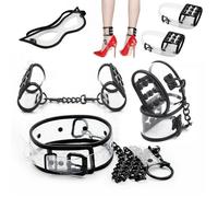 KIT sadomaso trasparente reggi tacco collare guinzaglio manette dildo BONDAGE xx